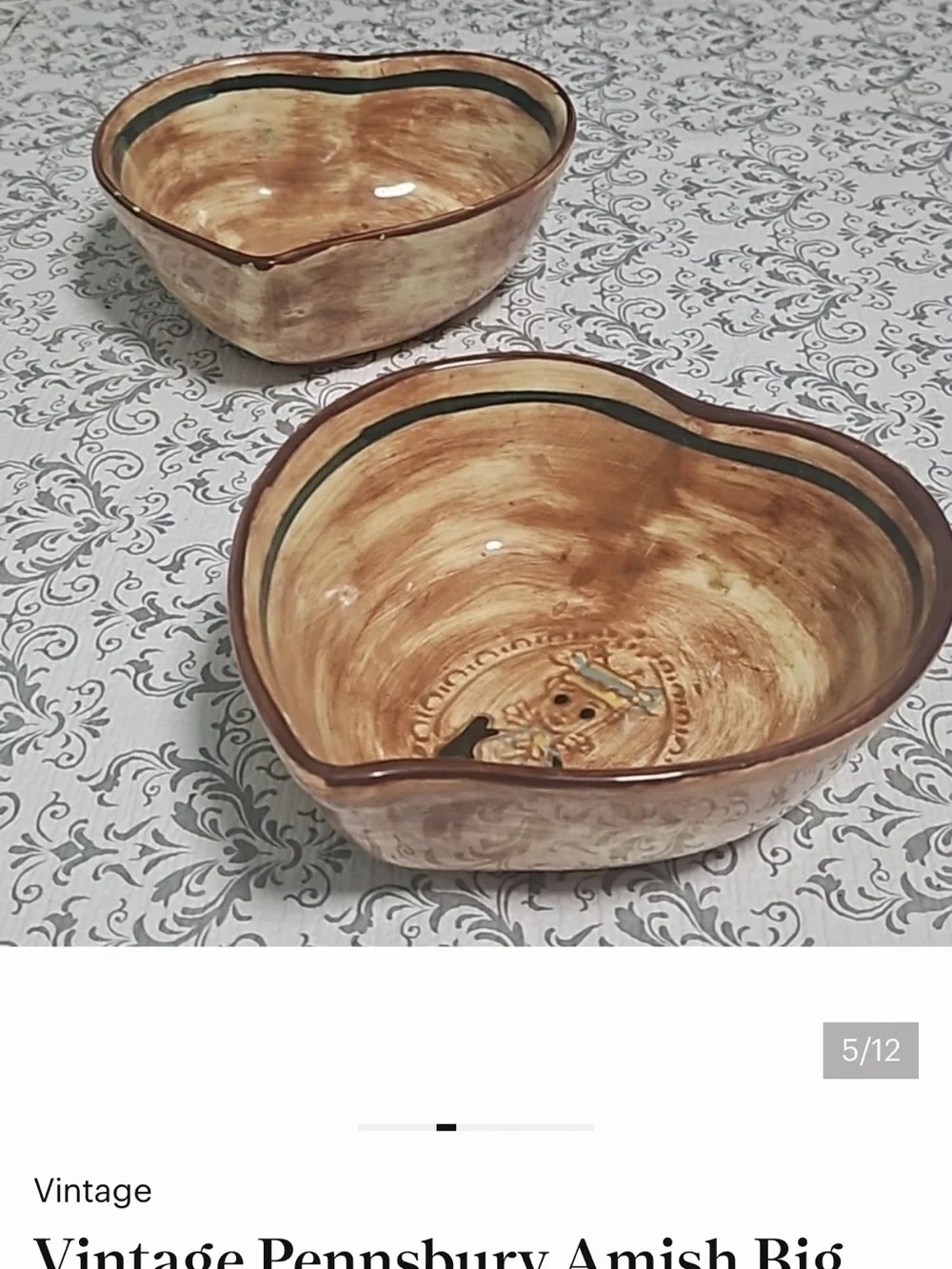 Vintage Heart-Shaped Amish Pennsylvania Art Pottery Set 2